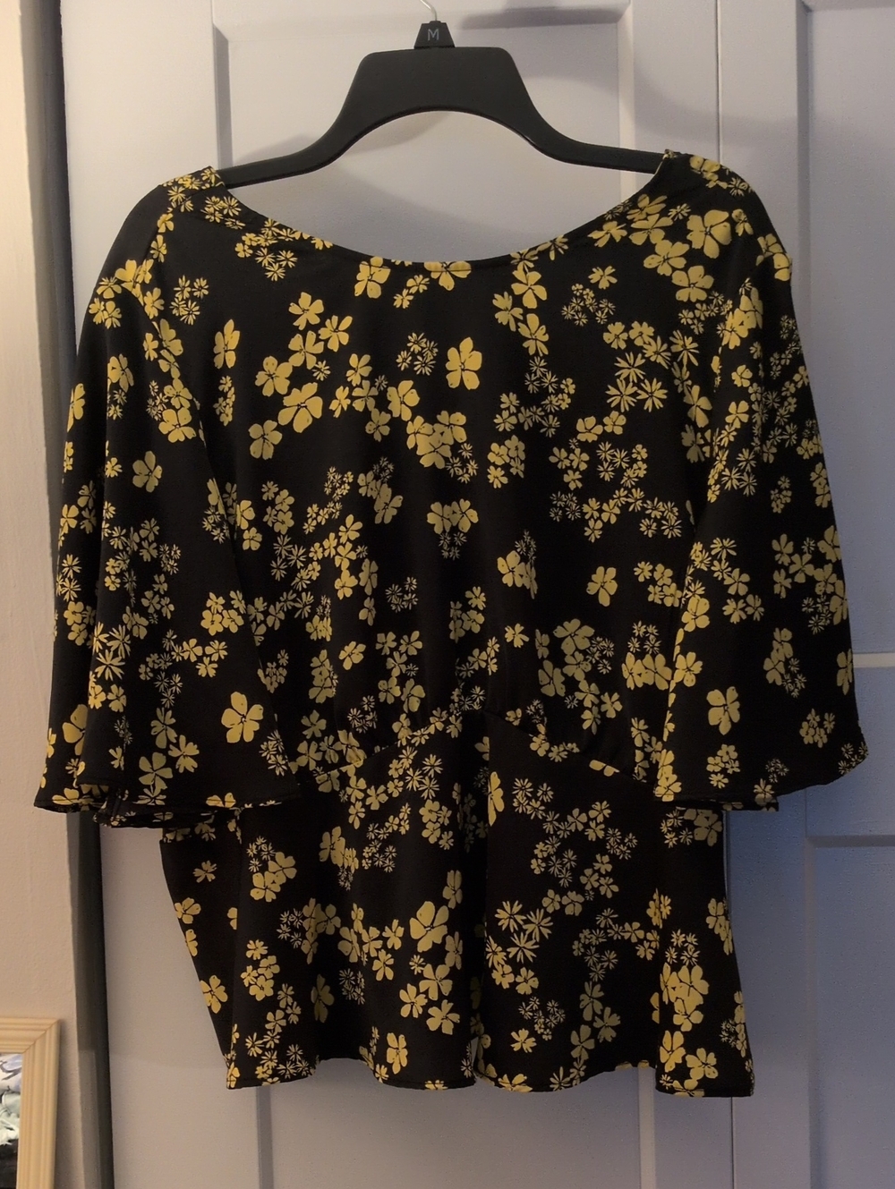 Women’s Black Floral Off-Shoulder Top with Yellow Flower Print